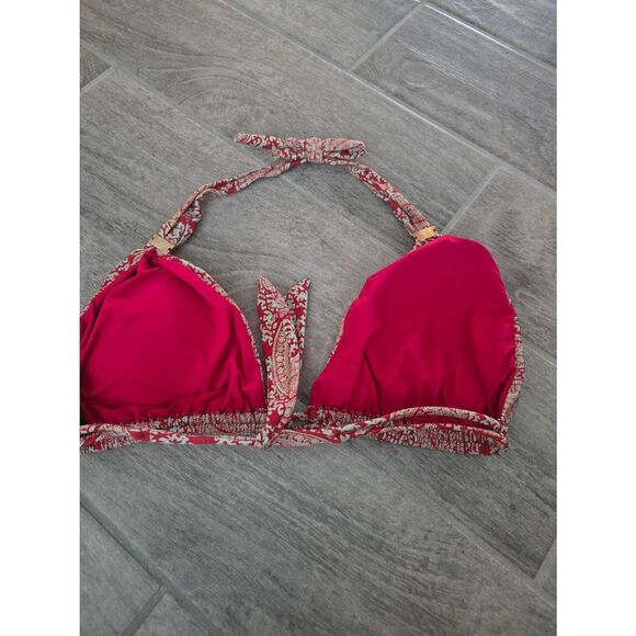 VIX Paula Hermanny Triangle Bikini Top Halter Style Red and Green Gold Paisley D - Picture 3 of 8